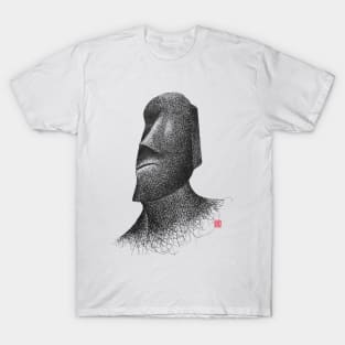 Easter Island Moai hand drawn pen and ink illustration in black and white. T-Shirt